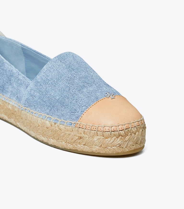 Tory Burch designer espadrilles Cap-Toe Espadrille in BLUE CLOUD / BRUSHED ALMOND angle