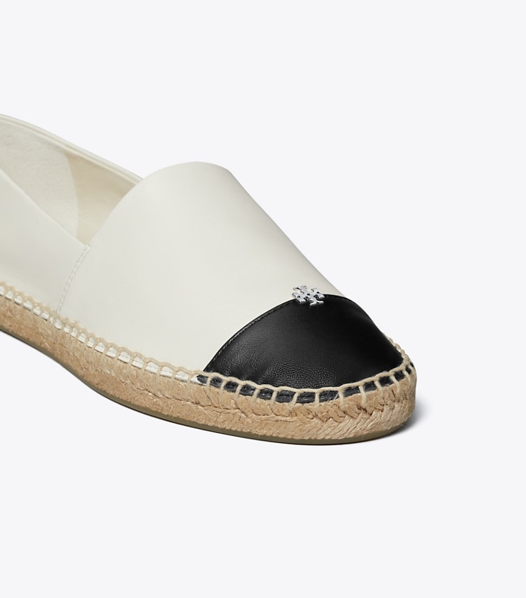 Tory Burch designer espadrilles Cap-Toe Espadrille in LIGHT CREAM / PERFECT BLACK detail
