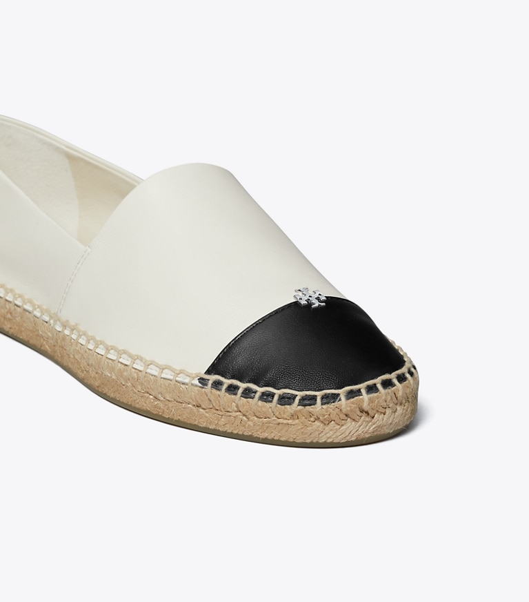 Tory Burch designer espadrilles Cap-Toe Espadrille in LIGHT CREAM / PERFECT BLACK detail