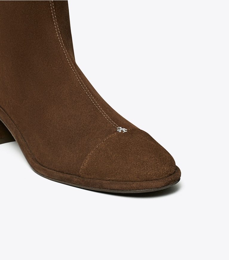 Tory Burch designer ankle boots Cap-Toe Heeled Ankle Boot in DARK COCOA / DARK COCOA detail