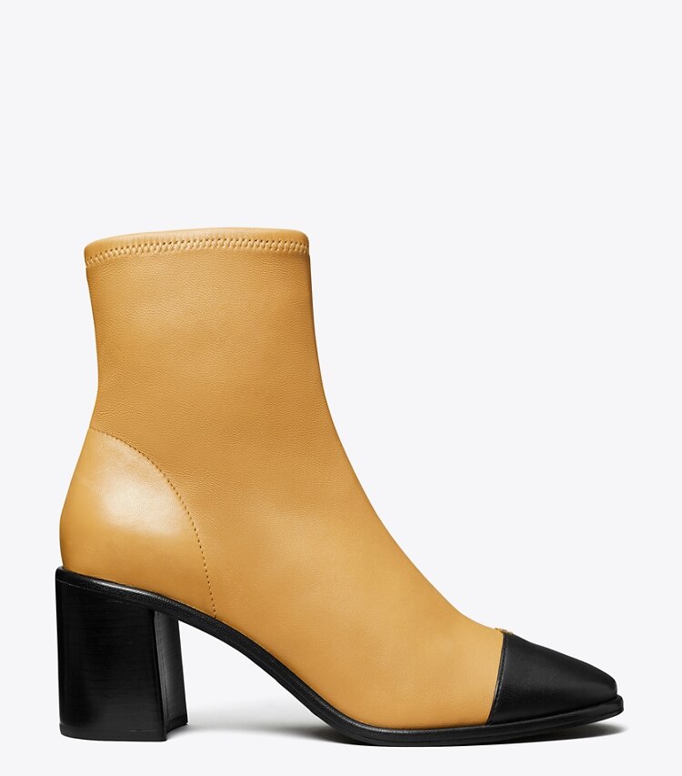 Tory Burch designer ankle boots Cap-Toe Heeled Ankle Boot in GINGER SHORTBREAD / PERFECT BLACK side