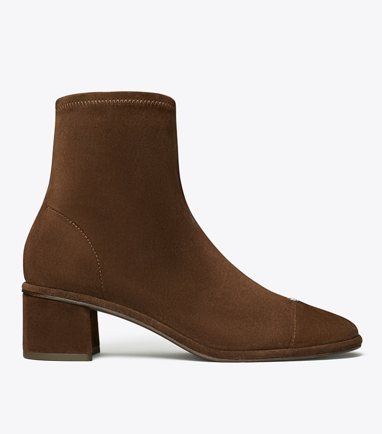 Tory Burch designer ankle boots Cap-Toe Heeled Ankle Boot in DARK COCOA / DARK COCOA side