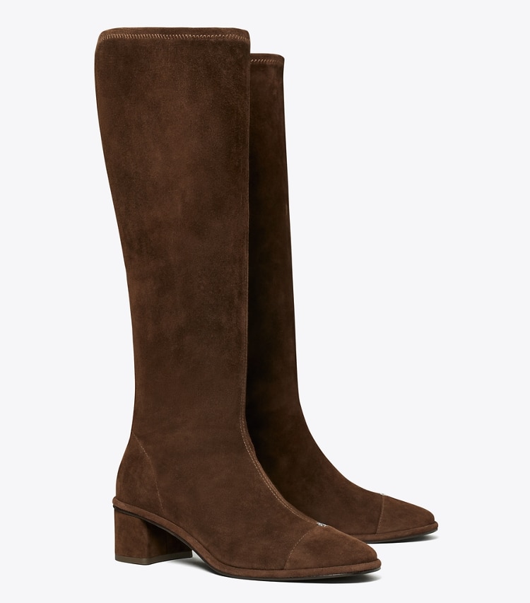 Tory Burch designer knee boots Cap-Toe Knee-High Boot in DARK COCOA angle