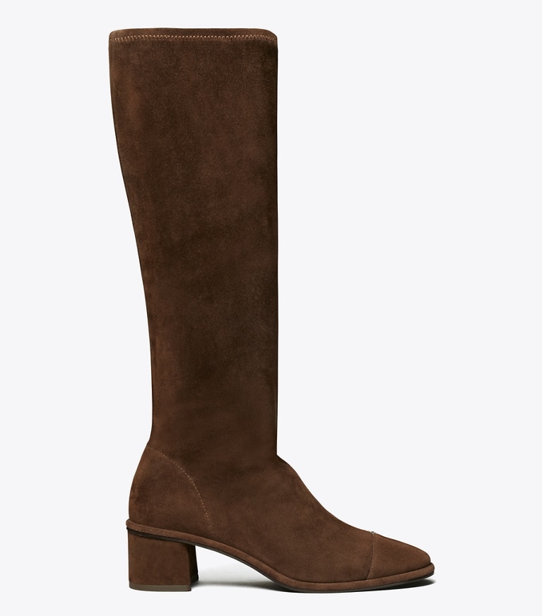 Tory Burch designer knee boots Cap-Toe Knee-High Boot in DARK COCOA angle