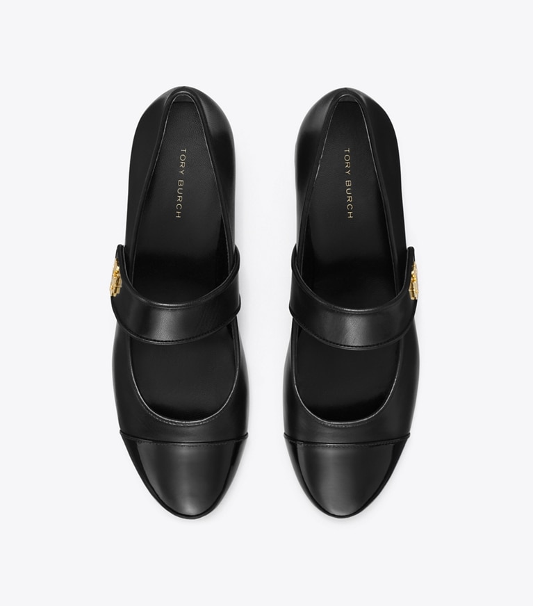 Tory Burch designer フラット キャップトゥ メリージェーン ワイド in Perfect Black / Perfect Black angle