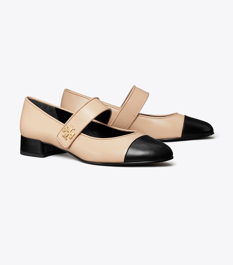 Tory Burch designer flats Cap-Toe Mary Jane in ROSE SILK / PERFECT BLACK angle