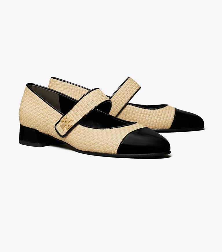 Tory Burch designer flats Cap-Toe Mary Jane in NATURAL / PERFECT BLACK angle