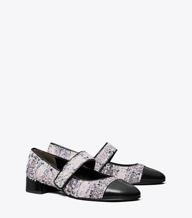 Tory Burch designer flats Cap-Toe Mary Jane in PINK / BLACK MULTI angle