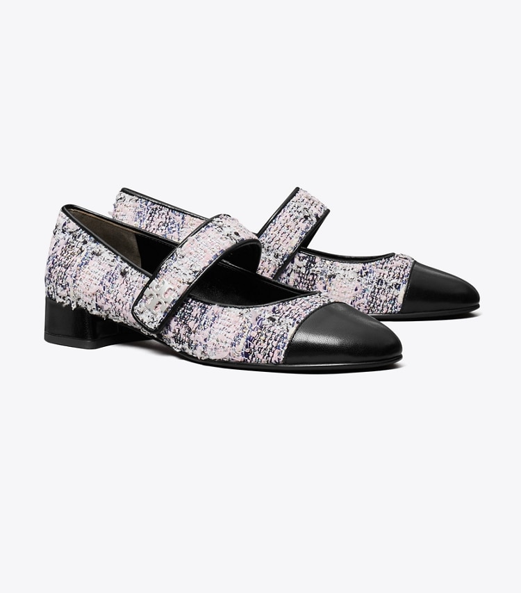 Tory Burch designer flats Cap-Toe Mary Jane in PINK / BLACK MULTI angle
