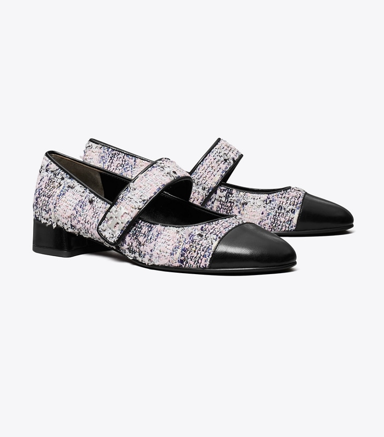 Tory Burch designer flats Cap-Toe Mary Jane in PINK / BLACK MULTI angle