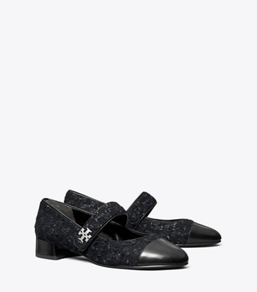 Tory Burch designer flats Cap-Toe Mary Jane in MIDNIGHT NAVY / PERFECT BLACK angle