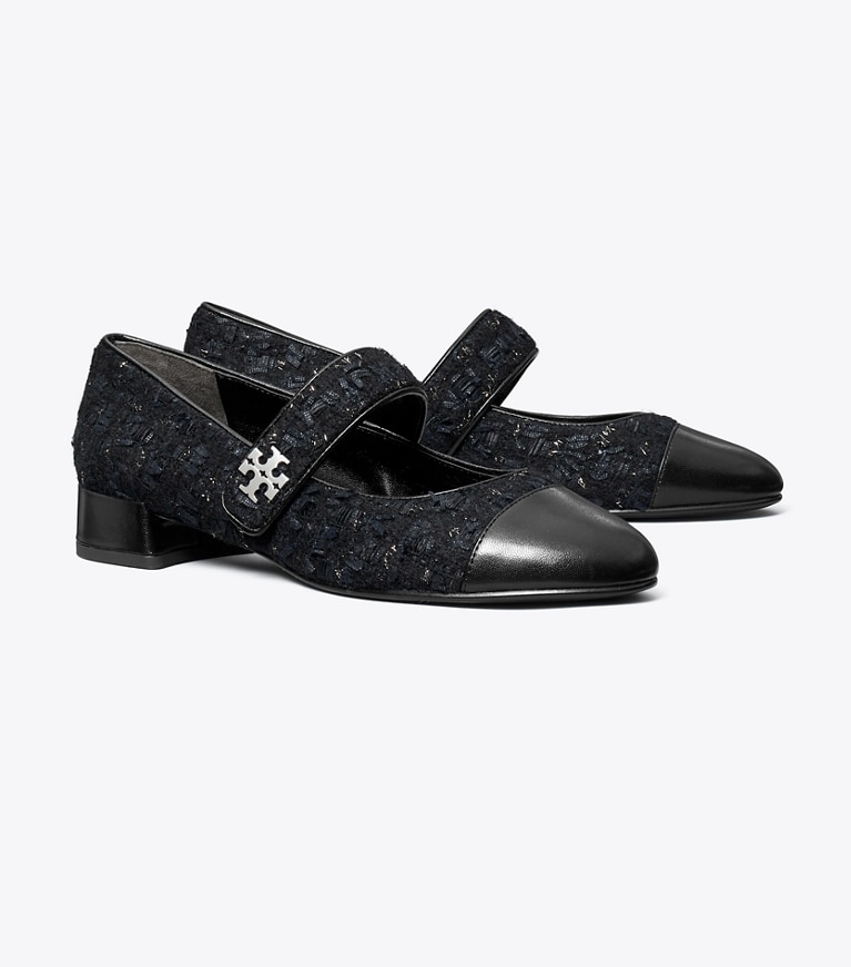 Tory Burch designer flats Cap-Toe Mary Jane in MIDNIGHT NAVY / PERFECT BLACK angle