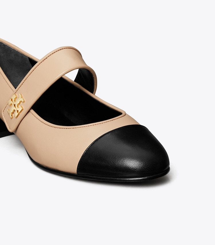Tory Burch designer flats Cap-Toe Mary Jane in ROSE SILK / PERFECT BLACK detail