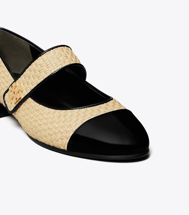 Tory Burch designer flats Cap-Toe Mary Jane in NATURAL / PERFECT BLACK detail