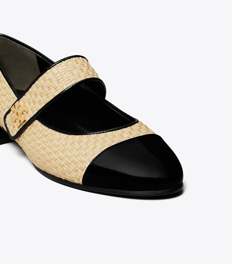 Tory Burch designer flats Cap-Toe Mary Jane in NATURAL / PERFECT BLACK angle