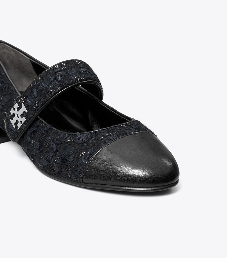 Tory Burch designer flats Cap-Toe Mary Jane in MIDNIGHT NAVY / PERFECT BLACK angle