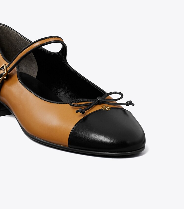 Tory Burch designer flats Cap-Toe Mary Jane in WALNUT / PERFECT BLACK detail
