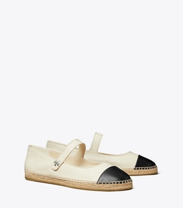 Tory Burch designer エスパドリーユ キャップトゥ メリージェーン エスパドリーユ in LIGHT CREAM / PERFECT BLACK angle