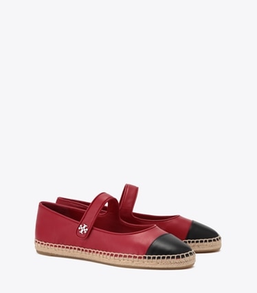 Tory Burch designer エスパドリーユ キャップトゥ メリージェーン エスパドリーユ in TOUCAN RED / PERFECT BLACK angle