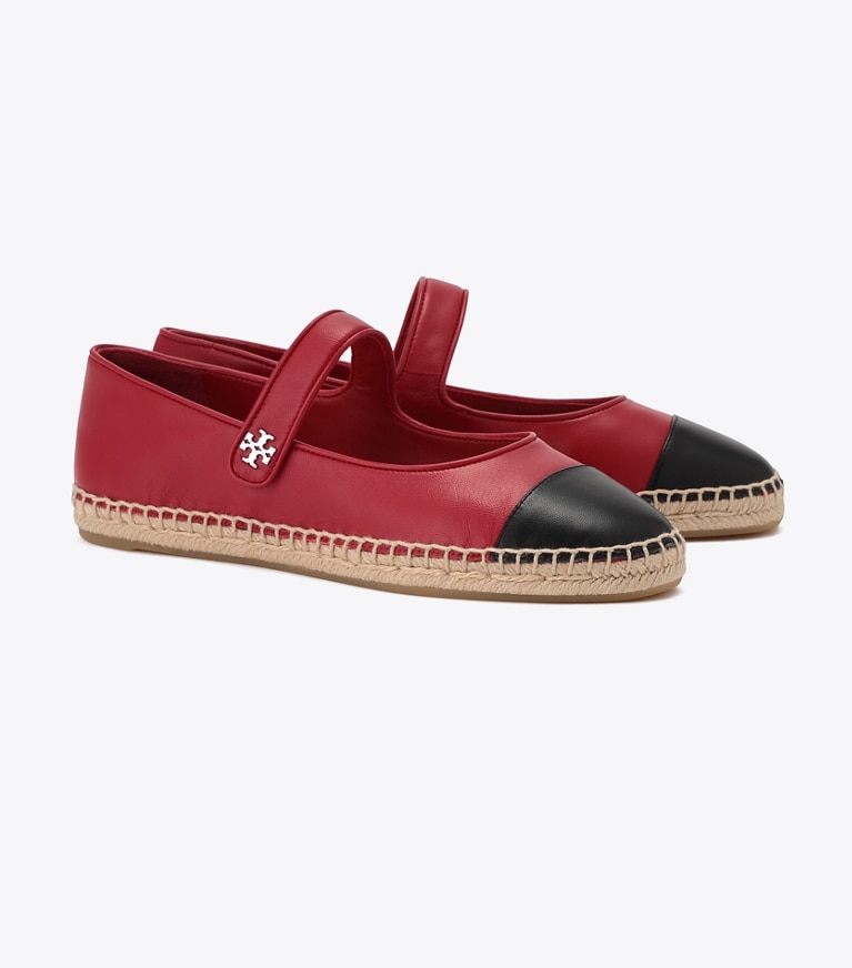 Tory Burch designer エスパドリーユ キャップトゥ メリージェーン エスパドリーユ in TOUCAN RED / PERFECT BLACK angle
