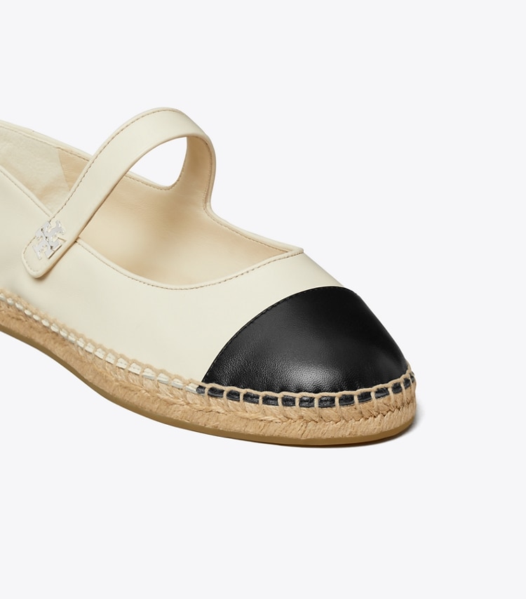 Tory Burch designer エスパドリーユ キャップトゥ メリージェーン エスパドリーユ in LIGHT CREAM / PERFECT BLACK ディテール