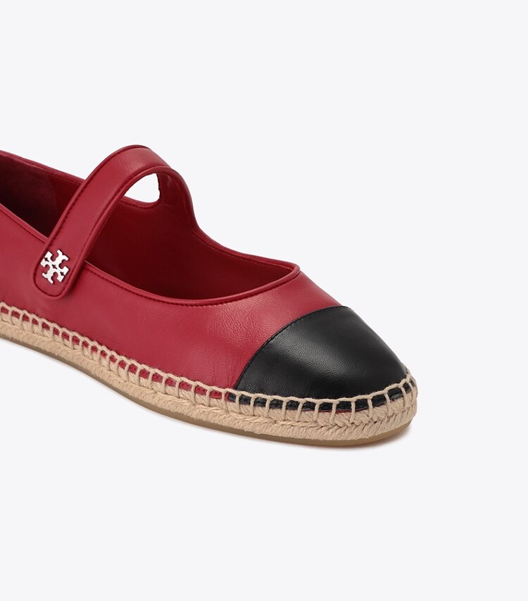 Tory Burch designer エスパドリーユ キャップトゥ メリージェーン エスパドリーユ in TOUCAN RED / PERFECT BLACK ディテール