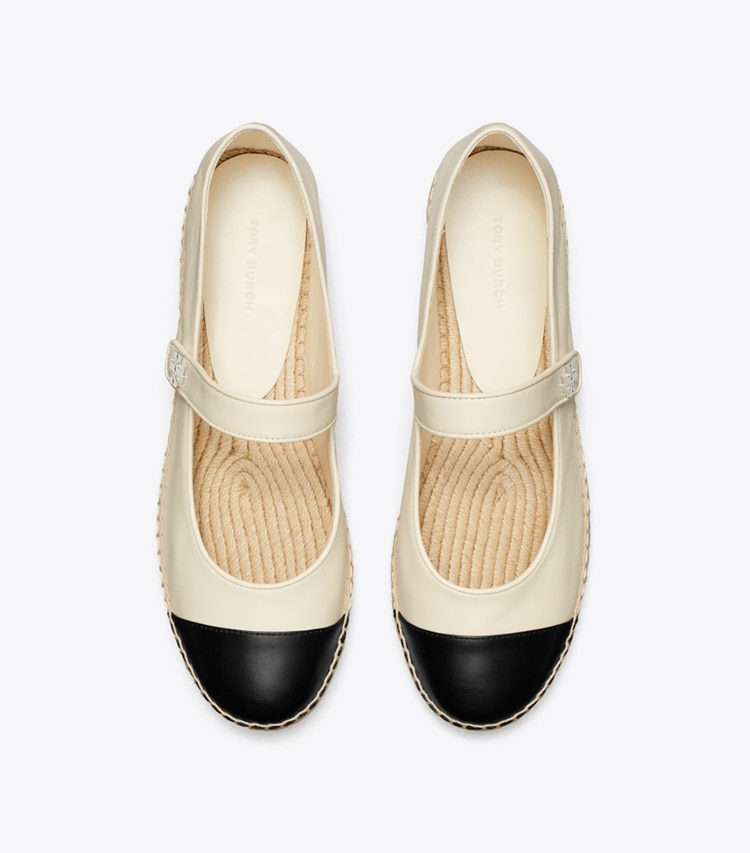 Tory Burch designer エスパドリーユ キャップトゥ メリージェーン エスパドリーユ in LIGHT CREAM / PERFECT BLACK オーバーヘッド