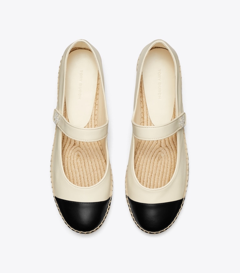 Tory Burch designer エスパドリーユ キャップトゥ メリージェーン エスパドリーユ in LIGHT CREAM / PERFECT BLACK オーバーヘッド