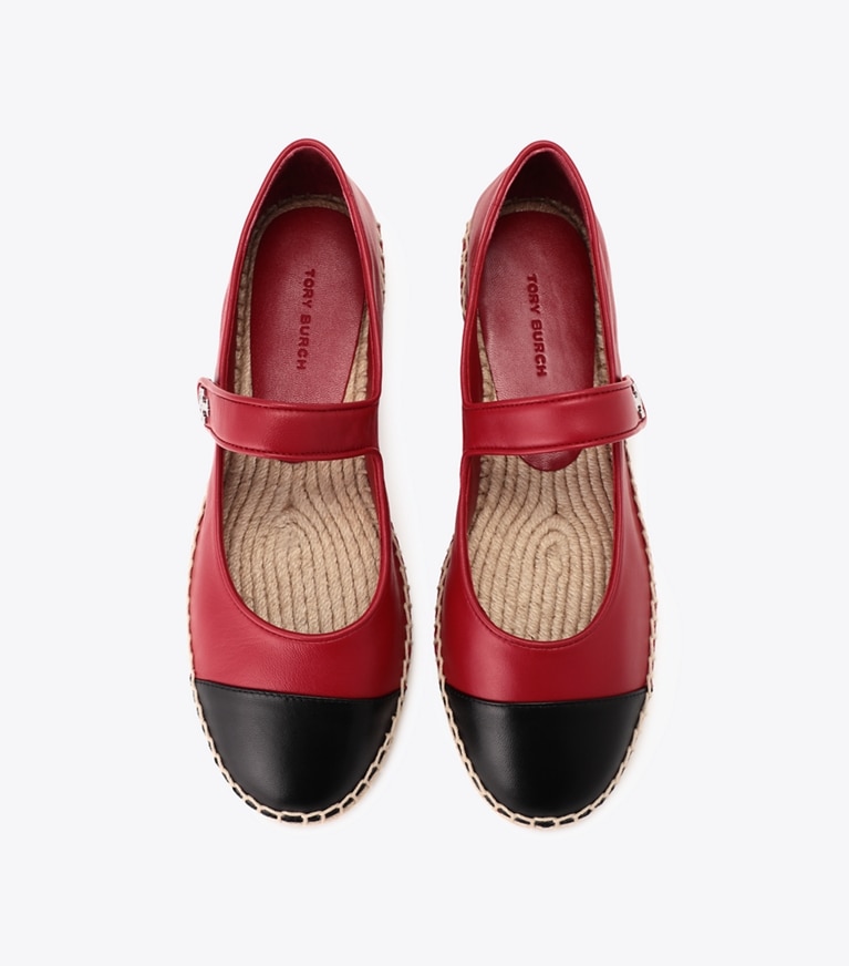 Tory Burch designer エスパドリーユ キャップトゥ メリージェーン エスパドリーユ in TOUCAN RED / PERFECT BLACK オーバーヘッド