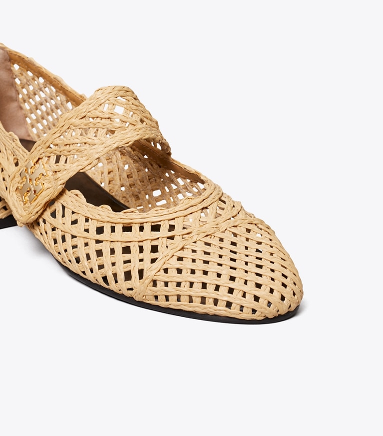 Tory Burch designer フラット キャップトゥ メリージェーン ヒールバレエ in NATURAL ディテール