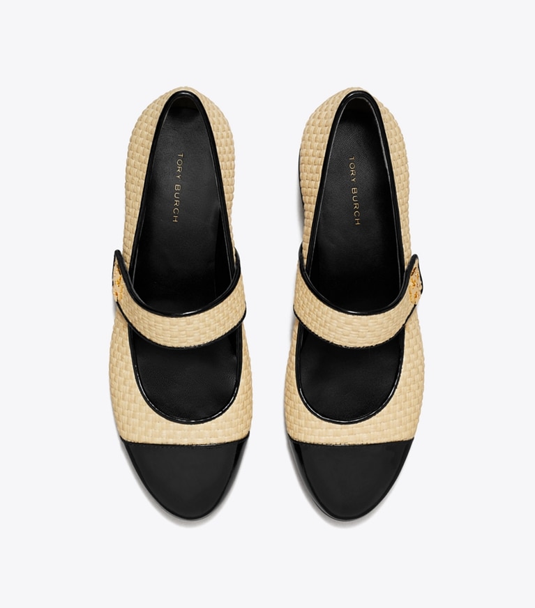 Tory Burch designer flats Cap-Toe Mary Jane in NATURAL / PERFECT BLACK angle