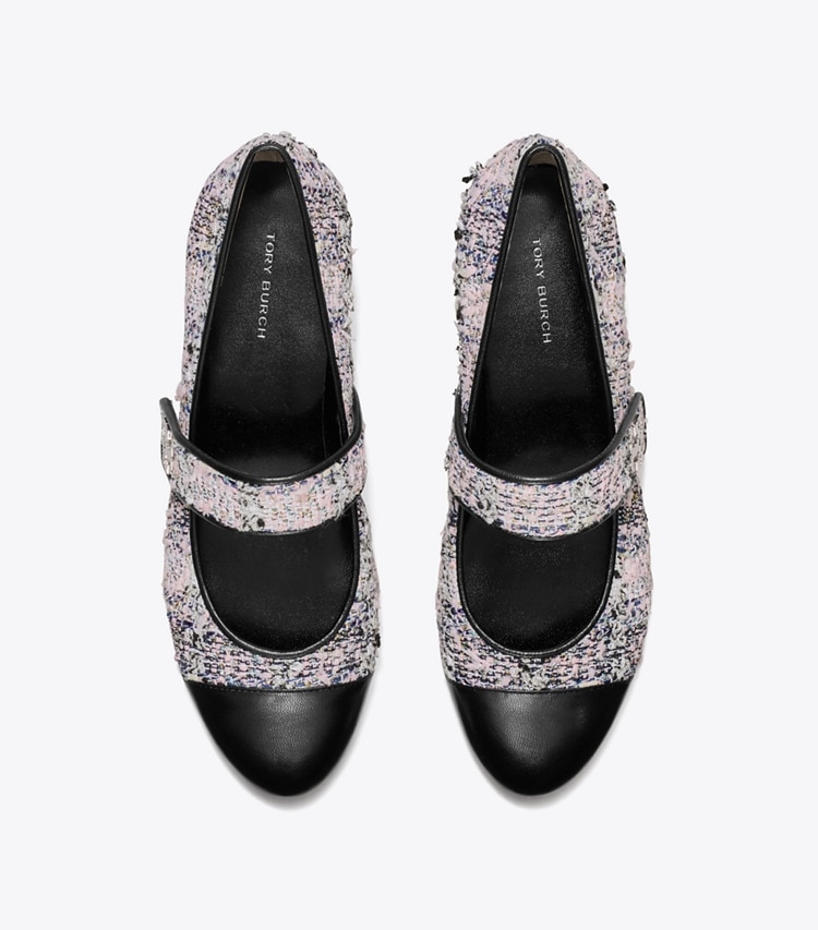 Tory Burch designer flats Cap-Toe Mary Jane in PINK / BLACK MULTI overhead