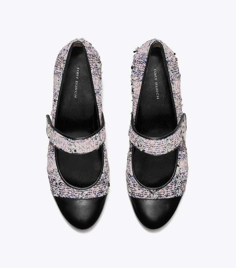 Tory Burch designer flats Cap-Toe Mary Jane in PINK / BLACK MULTI angle
