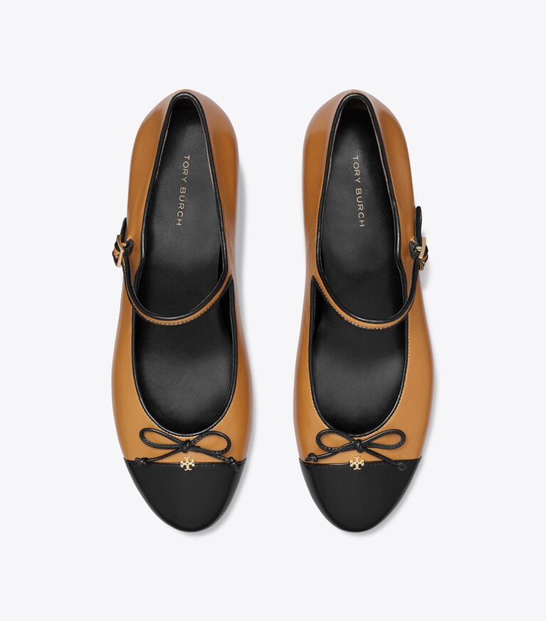 Tory Burch designer flats Cap-Toe Mary Jane in WALNUT / PERFECT BLACK overhead
