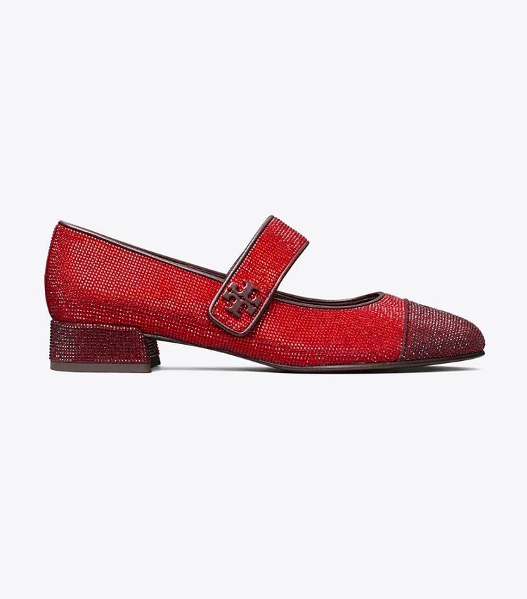 Tory Burch designer flats Cap-Toe Mary Jane Pavé Heeled Ballet in RUBY / PLUM side