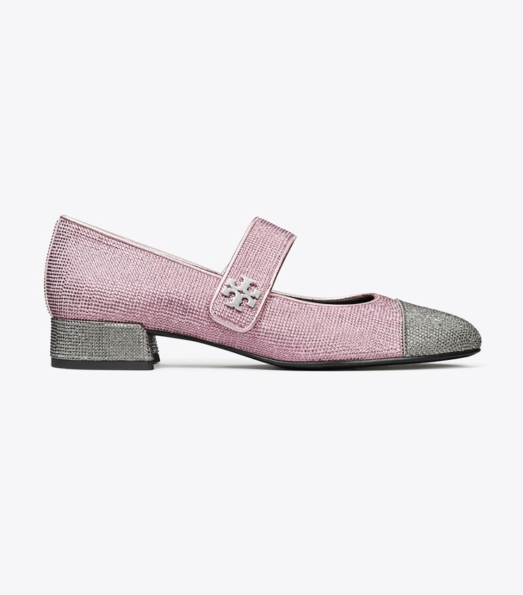Tory Burch designer flats Cap-Toe Mary Jane Pavé Heeled Ballet in GRAY STONE / SPARKLE PINK side