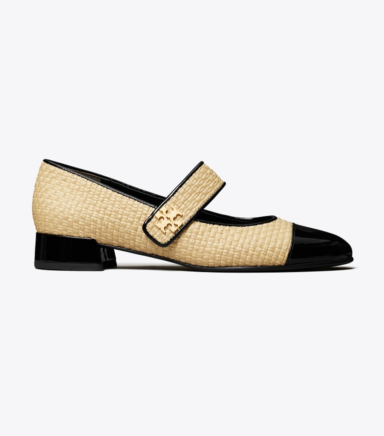 Tory Burch designer flats Cap-Toe Mary Jane in NATURAL / PERFECT BLACK angle