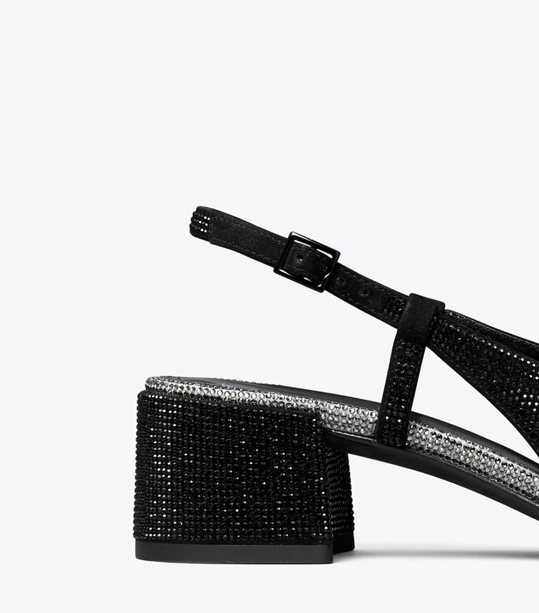 Tory Burch designer heels Cap-Toe Pavé Slingback in PERFECT BLACK / SILVER detail