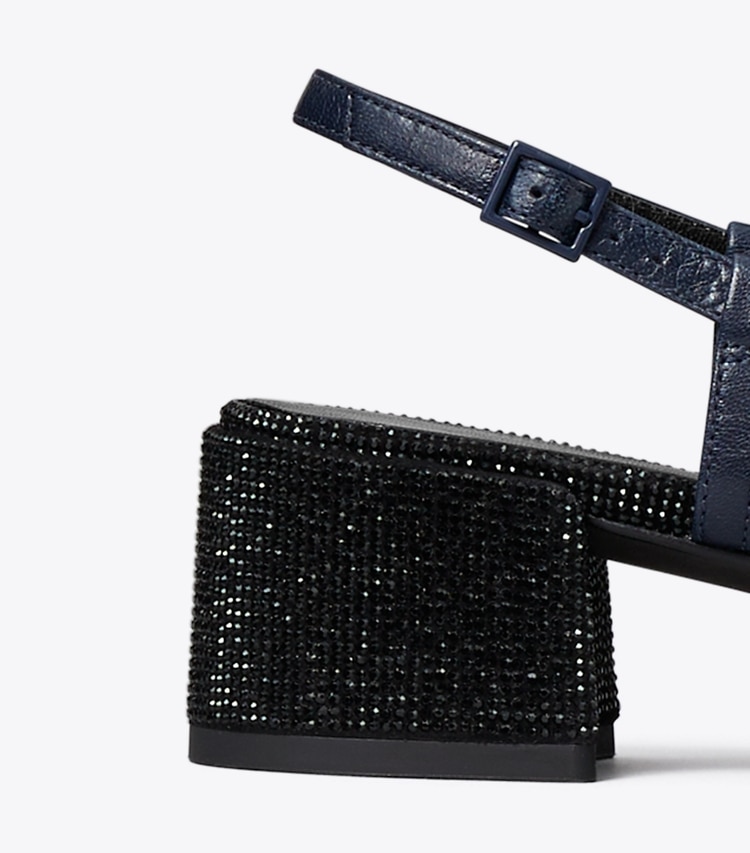 Tory Burch designer heels Cap-Toe Pavé Slingback Pump in NEW NAVY / PERFECT BLACK detail