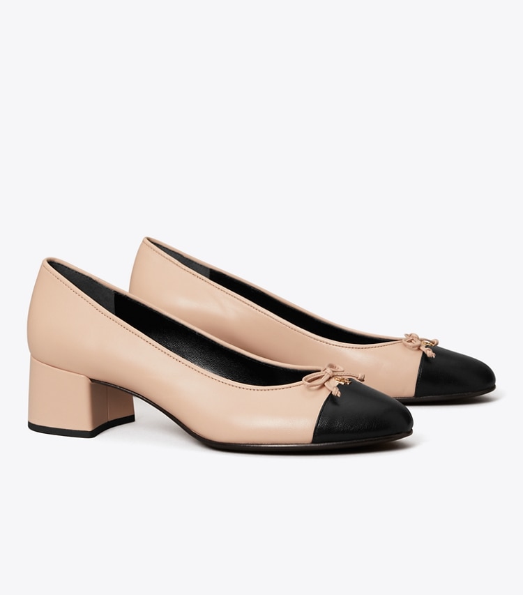 Tory Burch designer heels Cap-Toe Pump in ROSE PINK / PERFECT BLACK angle