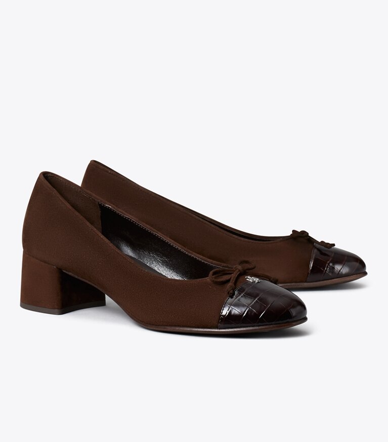 Tory Burch designer escarpins Cap-Toe Pump in DARK COCOA / DARK COCOA angle