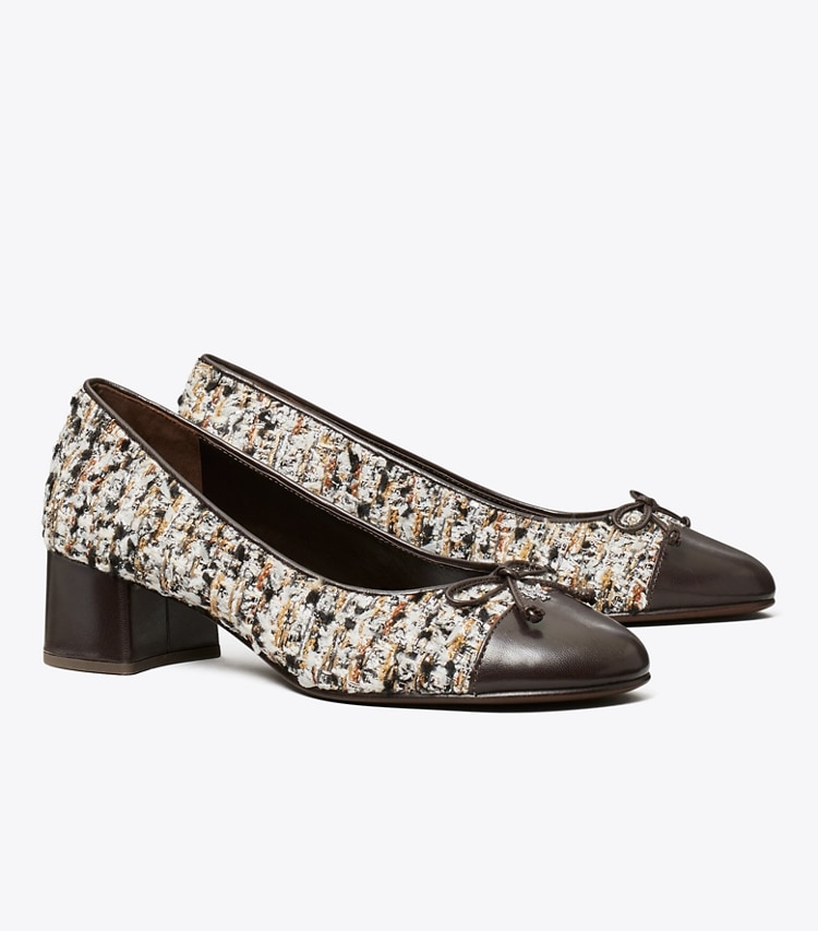 Tory Burch designer heels Cap-Toe Pump in GRANOLA MULTI / PERFECT BLACK angle