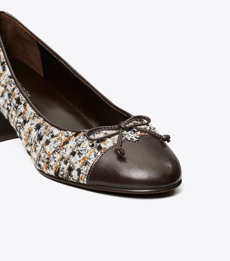 Tory Burch designer heels Cap-Toe Pump in GRANOLA MULTI / PERFECT BLACK angle