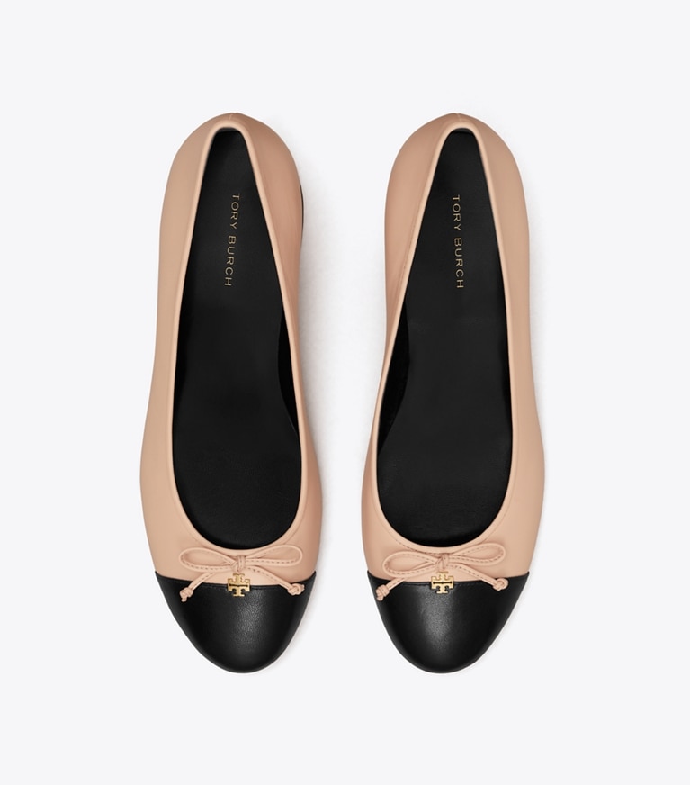 Tory Burch designer heels Cap-Toe Pump in ROSE PINK / PERFECT BLACK angle