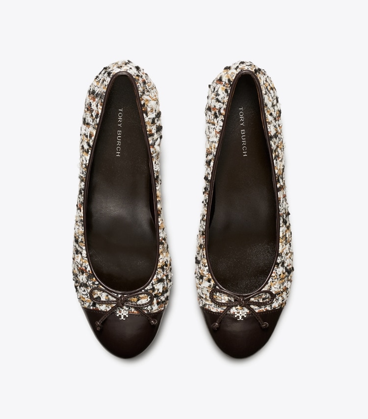 Tory Burch designer heels Cap-Toe Pump in GRANOLA MULTI / PERFECT BLACK overhead