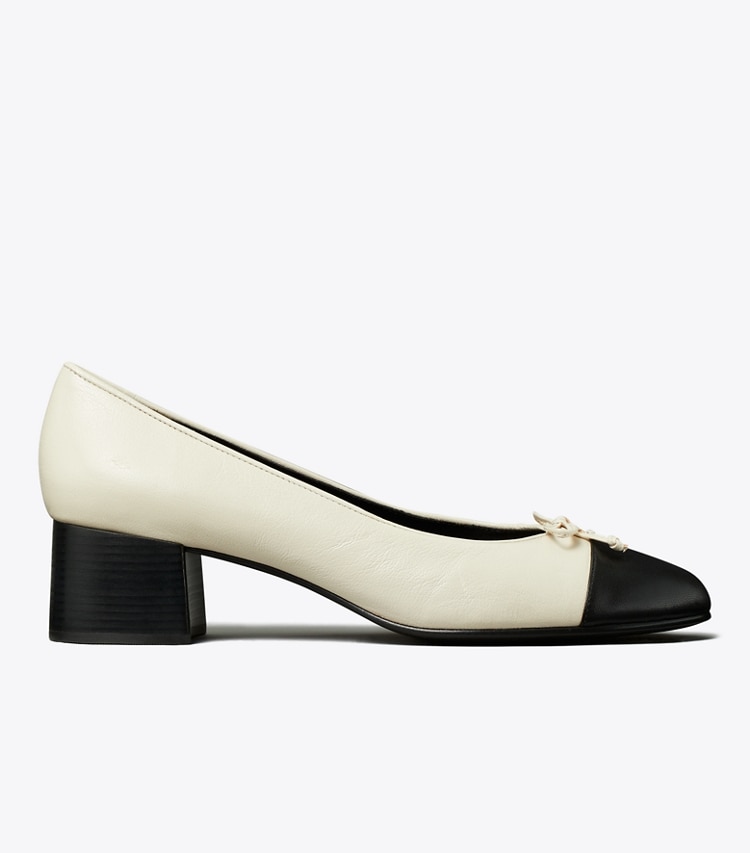 Tory Burch designer heels Cap-Toe Pump in LIGHT CREAM / PERFECT BLACK side