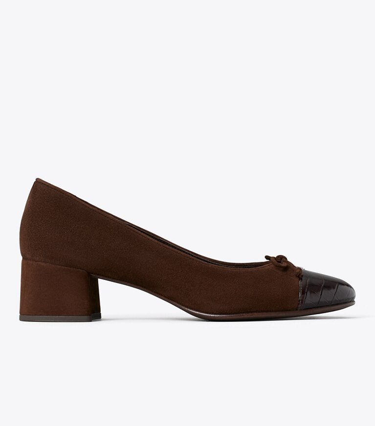 Tory Burch designer escarpins Cap-Toe Pump in DARK COCOA / DARK COCOA side