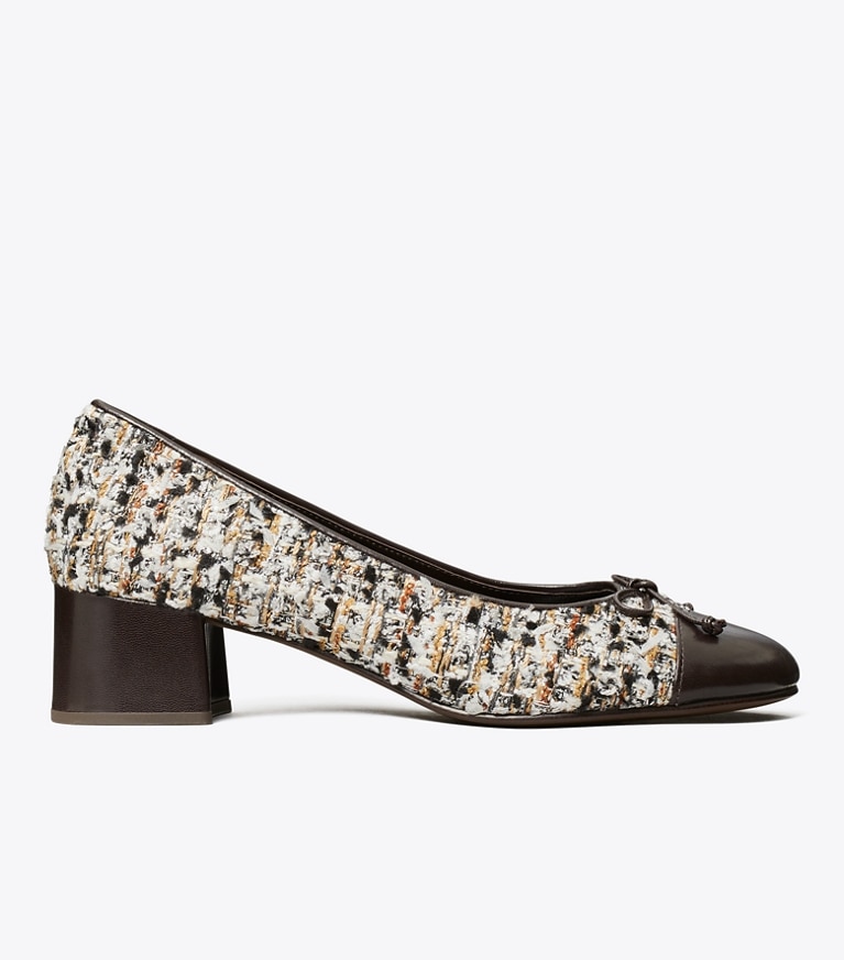 Tory Burch designer heels Cap-Toe Pump in GRANOLA MULTI / PERFECT BLACK angle