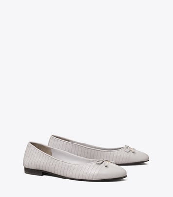 Tory Burch designer flats Cap-Toe Quilted Ballet in BAY GRAY angle