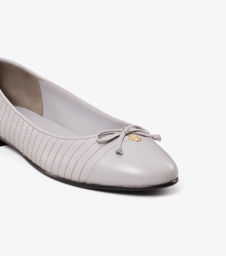 Tory Burch designer flats Cap-Toe Quilted Ballet in BAY GRAY angle